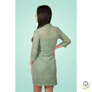 Lace Notched-Lapel Mini Dress Green