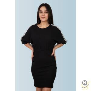 Dolman-Sleeve Graphic Mini Dress Black