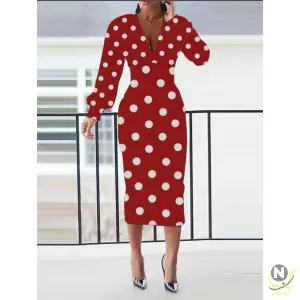 2024 Spring Winter V-neck Long Sleeved Package Hip Fashion Plus Size Dress Women