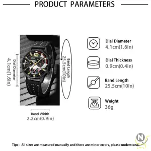 3pcs set Black Quartz Watch Leather Bracelet For Men Round Watch Classic Watch Necklace Set Calendar Luminous Clock