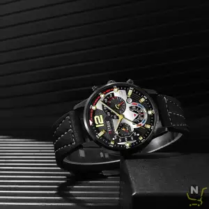 3pcs set Black Quartz Watch Leather Bracelet For Men Round Watch Classic Watch Necklace Set Calendar Luminous Clock
