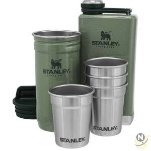Stanley Adventure Pre-Party Shot Glass + Flask Set Hammertone Green  BPA FREE Stainless Steel