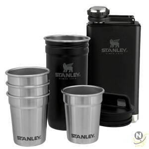Stanley Adventure Pre-Party Shot Glass + Flask Set Matte Black  BPA FREE Stainless Steel