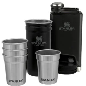 Stanley Adventure Pre-Party Shot Glass + Flask Set Matte Black  BPA FREE Stainless Steel