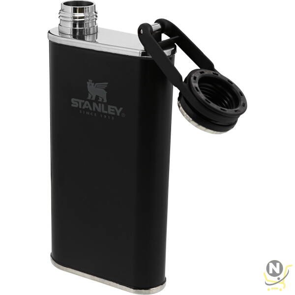 Stanley Classic Wide Mouth Flask 0.23L / 8OZ Matte Black with Never-Lose Cap   Wide Mouth Stainless Steel Hip Flask for Easy Filling & Pouring