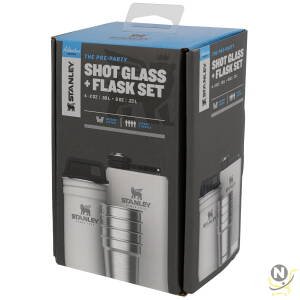 Stanley Adventure Pre-Party Shot Glass + Flask Set Polar White  BPA FREE Stainless Steel| Stainless Steel Flask | Gift set | Dishwasher Safe | Lifetime Warranty
