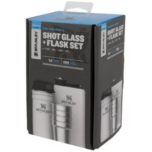 Stanley Adventure Pre-Party Shot Glass + Flask Set Polar White  BPA FREE Stainless Steel| Stainless Steel Flask | Gift set | Dishwasher Safe | Lifetime Warranty