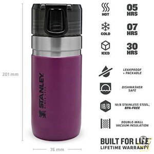 Stanley Vacuum Insulated Water Bottle 0.47L / 16OZ Berry Purple  Stainless Steel Thermos for Cold Beverages | Leakproof See-Through lid | BPA FREE | Easy Carry | Dishwasher safe | Lifetime Warranty