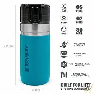 Stanley Vacuum Insulated Water Bottle 0.47L / 16OZ Lake Blue  Stainless Steel Thermos for Cold Beverages | Leakproof See-Through lid | BPA FREE | Easy Carry | Dishwasher safe | Lifetime Warranty