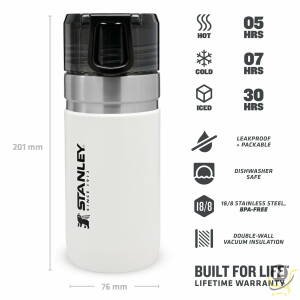 Stanley Vacuum Insulated Water Bottle 0.47L / 16OZ Polar White  Stainless Steel Thermos for Cold Beverages | Leakproof See-Through lid | BPA FREE | Easy Carry | Dishwasher safe | Lifetime Warranty