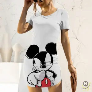 Cartoon Disney Print Fashion Sexy Elegant Minnie Dresses for Women Casual Women's Summer Dress Top Mickey Minnie Mouse Slim Fit