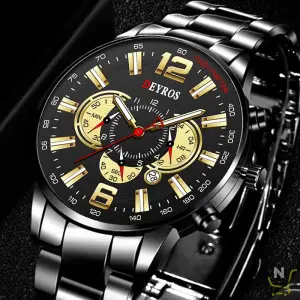 Fashion Mens Necklace Bracelet Watches Set Men Business Casual Stainless Steel Quartz Watch Male Calendar Date Wristwatch