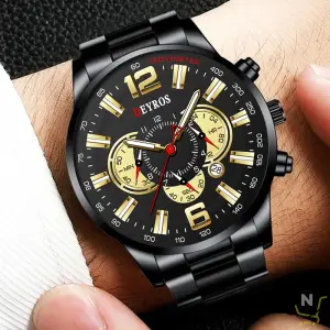 Fashion Mens Necklace Bracelet Watches Set Men Business Casual Stainless Steel Quartz Watch Male Calendar Date Wristwatch