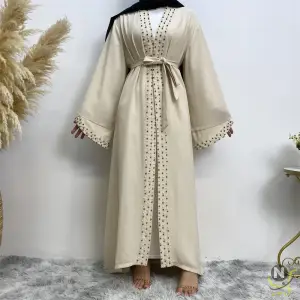 Fashion Muslim Middle East Dress Women Casual Elegant long sleeve Long dress Arab Dubai Turkish Feminine beaded cardigan dress