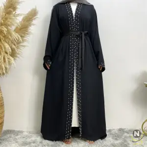 Fashion Muslim Middle East Dress Women Casual Elegant long sleeve Long dress Arab Dubai Turkish Feminine beaded cardigan dress