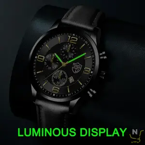 Mens Quartz Watch Fashion Simple Casual Black Leather Belt Quartz Watch Men Watch Student Wristwatch Bracelet Set