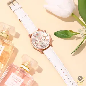 New Classic Women Watches Leather Watch Band White Color Round Wrist Watch for Female Wristwatch