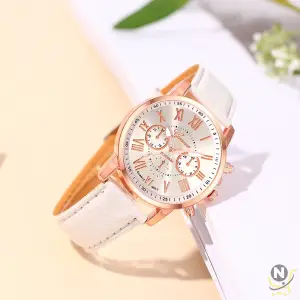 New Classic Women Watches Leather Watch Band White Color Round Wrist Watch for Female Wristwatch