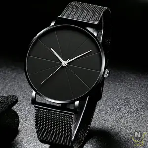 New Men Quartz Watch Fashion Business Black Stainless Steel Wristwatch Bracelet Necklace for Men Gift Set