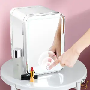 4L Mini Makeup Fridge WIth LED Light Mirror Portable Cosmetic Storage Refrigerator Keep fresh Cooler for Home Car Dual Use