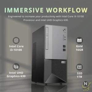 Lenovo V50t Gen2 Business Tower Desktop, Intel Core i3-10100, 16GB RAM, 1TB PCIe SSD, DVD-RW, HDMI, RJ-45, Display Port, Wired Keyboard&Mouse, Windows 11 Pro, Black, 32GB Snowbell USB Card