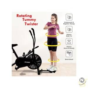 Sparnod Fitness SAB-05_T Upright Air Bike Exercise Cycle for Home Gym Dual Action, Full Body Workout, Adjustable Resistance, Height-Adjustable Seat with Backrest, Ab Twister, Self-Install 1yr Warranty