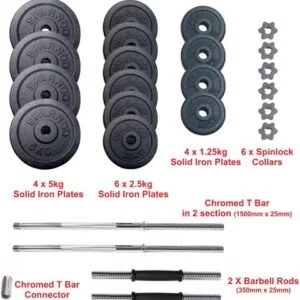 Adjustable Dumbbell & Barbell Weight Set With 4 Rods And 14 Plates - Dumbbells Anti-Slip Grip 50kg