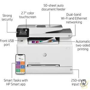 HP Color LaserJet Pro M283fdw Wireless All-in-One Laser Printer, Remote Mobile Print, Print Scan Copy Fax, Auto 2-Sided Printing, 22 ppm, 250-Sheet, Works with Alexa, Bundle with JAWFOAL Printer Cable