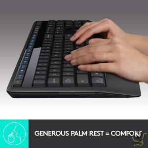 Logitech MK345 Wireless Keyboard and Mouse Combo, Full-Sized Keyboard with Palm Rest, Right-Handed Mouse, 2.4 GHz Wireless USB Receiver, Compatible with PC, laptop, Arabic Layout - Black