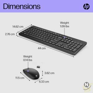 HP 230 Wireless Keyboard and Mouse Combo Set, 2.4 GHz Wireless USB-A Nano Receiver, Up to 1600 dpi, Up to 16 Months Battery Life - Black, 18H24AA#ABU, 18H24AA