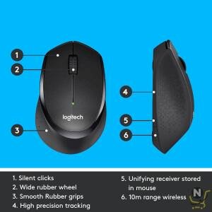 Logitech M330 Silent Plus Wireless Mouse, 2.4Ghz With Usb Nano Receiver, 1000 Dpi Optical Tracking, 2-Year Battery Life, Compatible With Pc, Mac, Laptop, Chromebook - Black