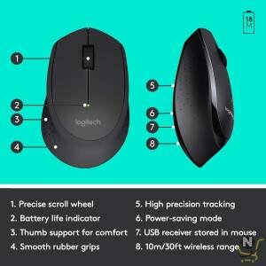 Logitech MK345 Wireless Keyboard and Mouse Combo, Full-Sized Keyboard with Palm Rest, Right-Handed Mouse, 2.4 GHz Wireless USB Receiver, Compatible with PC, laptop, Arabic Layout - Black