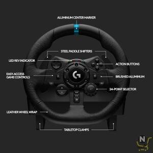 Logitech G923 Racing Wheel and Pedals, TRUEFORCE Feedback, Responsive Driving Design, Dual Clutch Launch Control, Genuine Leather Steering Wheel Cover, for PS5, PS4, PC, Mac - Black