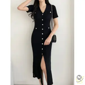 Summer Midi Dress Women Knitted Black Bodycon Korea Style Ruffle Ladies Dresses Elegant Fashion Casual Woman Dress 2023