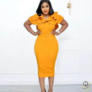 New style Ruffles Plus size women's clothing Ladies Business Solid Color Casual Waisted V-neck Bodycon Dresses