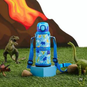 Zojirushi S/S VACUM BOTTLE,0.48L, Dinosaurs Blue