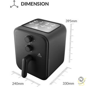 evvoli Air Fryer 3.8 Liters with Timer Temperature Adjustable Control and 8 Preset Programs 1600W, EVKA-AF3801B Black