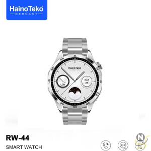 Haino Teko Germany RW44 Round Screen AMOLED Display Smart Watch With 3 Pair Straps and Wireless Charger For Gents and Boys Silver