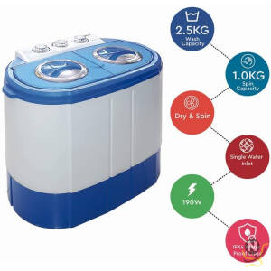 Nobel 6.0KG Wash /4.5KG Spin Capacity Twin Tub Washing Machine, 400W Wash Power, Air Drying, IPX4 Waterproof Grade, Transparent