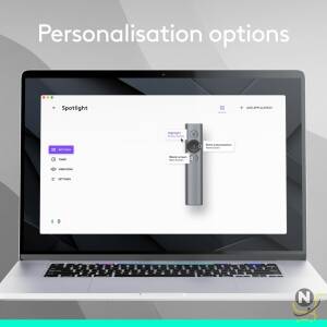 Logitech Spotlight Presentation Remote - Universal Wireless Presentation Clicker with Laser Pointer,  Advanced Digital Highlighting,  Bluetooth,  30 m Range and Quick Charging - Slate