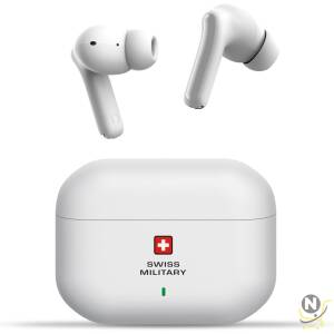 Swiss Military Delta 3 True Wireless Earbuds with ANC,  Deep Bass,  HD Audio & Calls,  Type-C Charging,  Auto Pairing & Wireless Charging Case,  Compatible with iPhone/Samsung & Other devices (White)