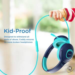 Promate Kids Wireless Headphones,  Hi-Definition On-Ear Wired/Wireless Foldable Headset with Adjustable Safe Volume Limit 85dB to 93dB,  AUX Share-Port,  Built-In Dual Mic and 20H Playtime,  Coddy