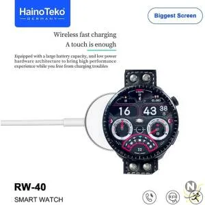 Haino Teko Germany RW40 Full Screen 53mm Biggest Round Display Smart Watch With Wireless Charger Designed for Men's and Boys Black