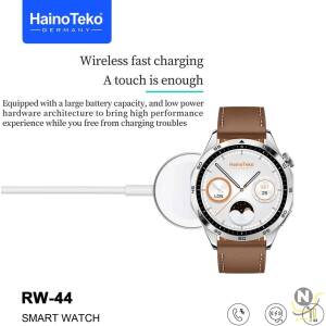 Haino Teko Germany RW44 Round Screen AMOLED Display Smart Watch With 3 Pair Straps and Wireless Charger For Gents and Boys Silver