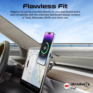 Promate Magnetic Wireless Car Charger,  Ultra-Fast MagSafe Transparent Charger with 15W Output,  Triaxial Height Adjustment,  360 Degree Rotation and Cradleless Design for iPhone 15/14,  Magnus-Qi