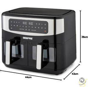 Geepas 9L Dual Basket Air Fryer with Vortex - Family-Sized 10-in-1 Digital Convection LED Touchscreen, 60 Minutes Timer &