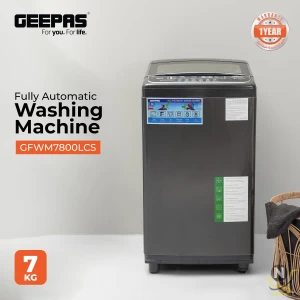 Geepas Fully Automatic Top Load Washing Machine 7KG - Stainless Steel Inner Basket - IMD Controls | Auto Off Memory Power With