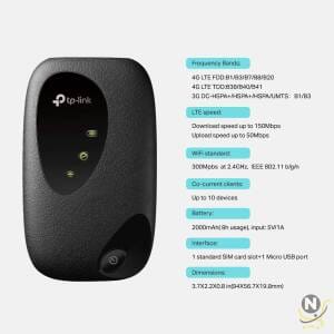 TP-Link TP Link 4G LTE 150Mbps Mobile Wi Fi M7200 Mobile Hot Spot,  Plug n Play 150Mbps 4G FDD/TDD LTE,  Upto 10 devices,  2000mAh battery Compatible with all Sim Cards,  Black