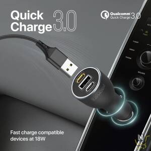 Promate iPhone 15 and Laptop Car Charger,  120W Heavy Duty USB-C Car Adapter,  Dual 100W/20W USB Type-C Ports,  18W QC 3.0 USB Port,  Surge Protection for iPhone 13/14,  Galaxy,  PowerDrive-120