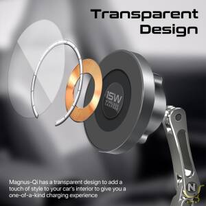 Promate Magnetic Wireless Car Charger,  Ultra-Fast MagSafe Transparent Charger with 15W Output,  Triaxial Height Adjustment,  360 Degree Rotation and Cradleless Design for iPhone 15/14,  Magnus-Qi